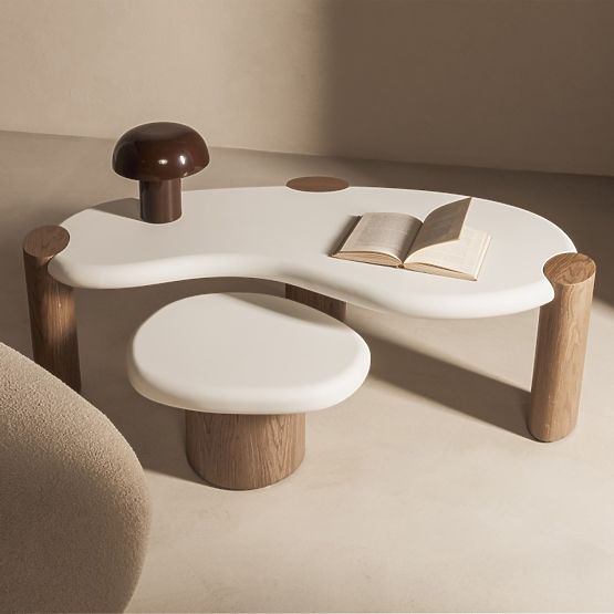 Coffee Table Floe 125 cm, White/Walnut