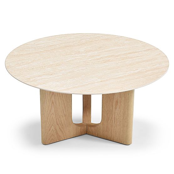Coffee Table Klimt 90 cm, Round, Travertine/Oak