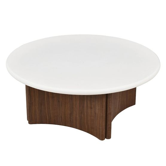 Coffee Table Marlo 80 cm, Cream White/Walnut, Microcement