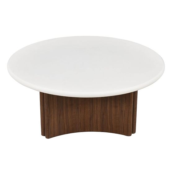Coffee Table Marlo 80 cm, Cream White/Walnut, Microcement