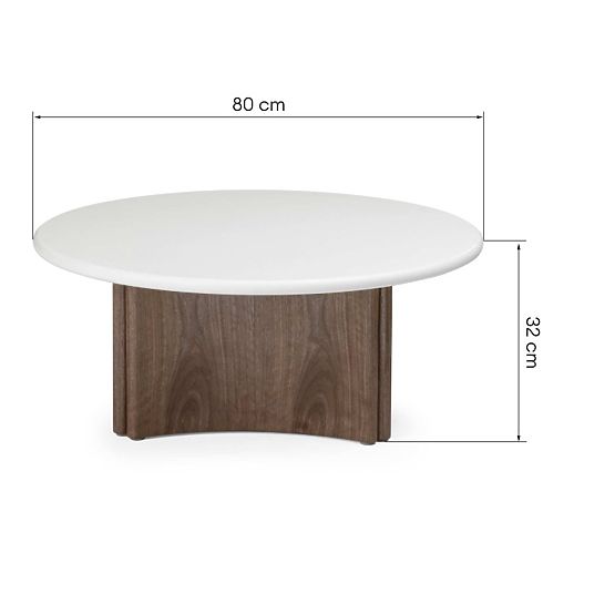 Coffee Table Marlo 80 cm, Cream White/Walnut, Microcement