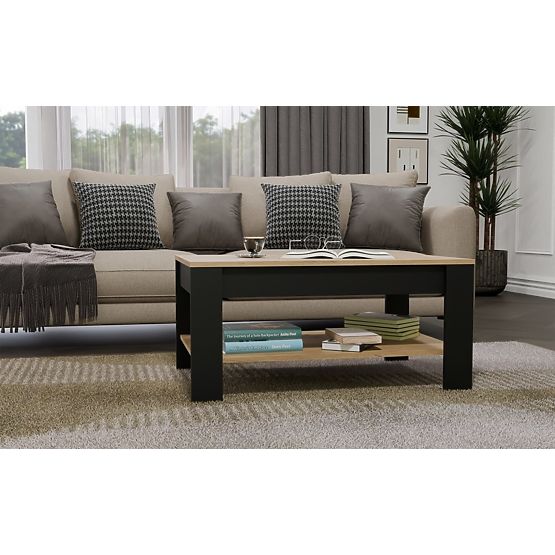 Coffee Table OHIO OAK ARTISAN BLACK Table Shelf for Living Room 93x58x43.5 cm