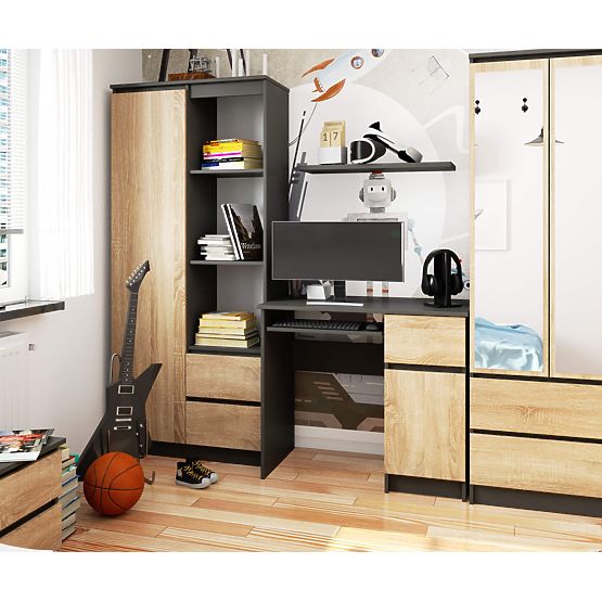 COMPUTER DESK PIKSEL PK GRAY / SONOMA OAK - RIGHT