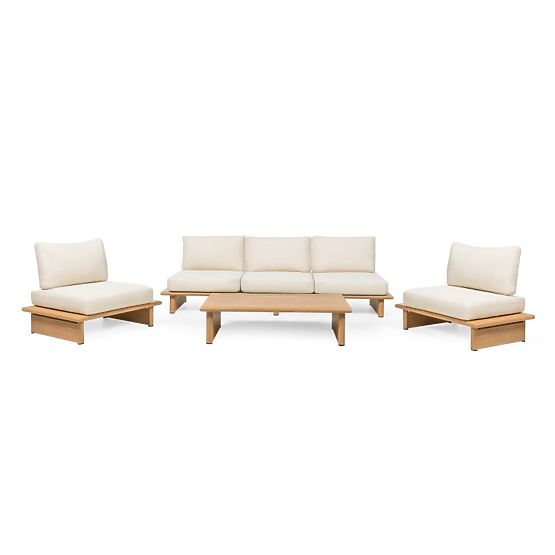 Conny Aluminum Garden Furniture Set, Light Beige, Wood Effect