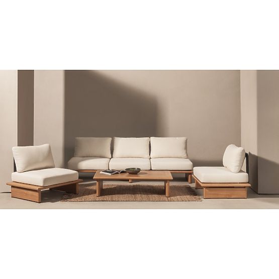Conny Aluminum Garden Furniture Set, Light Beige, Wood Effect
