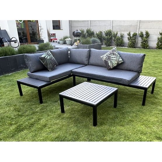 Corner Balcony Steel Coffee Table with 2 Sofas and Armrests VENTO Black