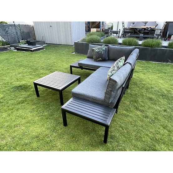 Corner Balcony Steel Coffee Table with 2 Sofas and Armrests VENTO Black