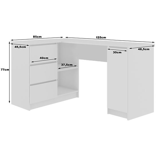 CORNER DESK B20 155 cm LEFT PK SONOMA / WHITE