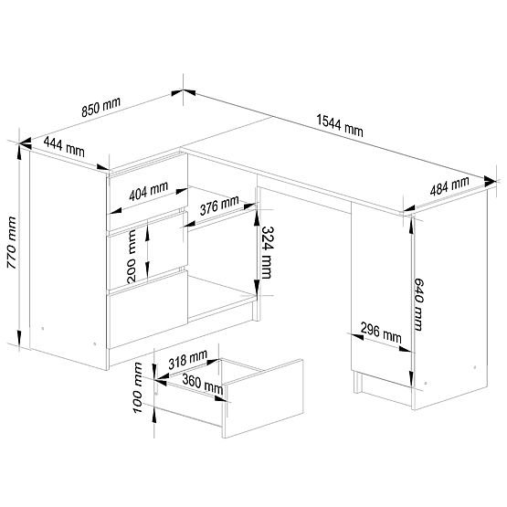 CORNER DESK B20 155 cm LEFT PK SONOMA / WHITE