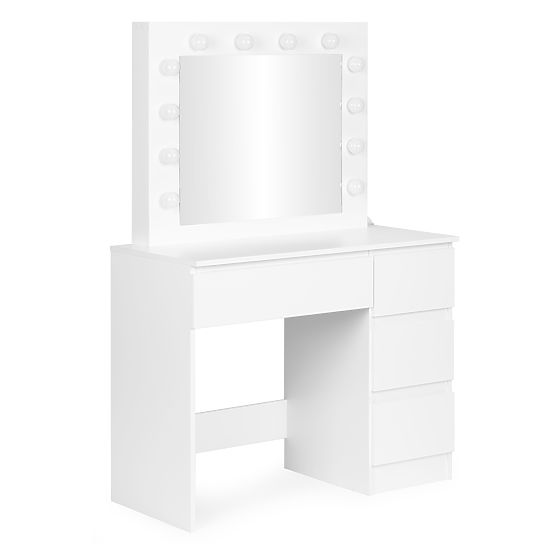 Cosmetic Dressing Table with Mirror and LED Lighting 4 Drawers Stool ModernHome