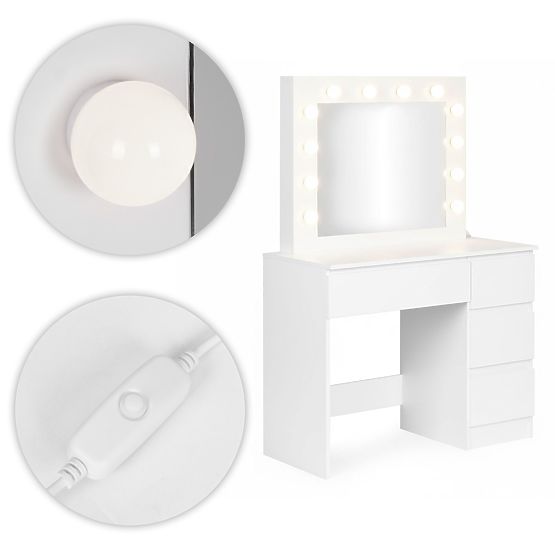 Cosmetic Dressing Table with Mirror and LED Lighting 4 Drawers Stool ModernHome