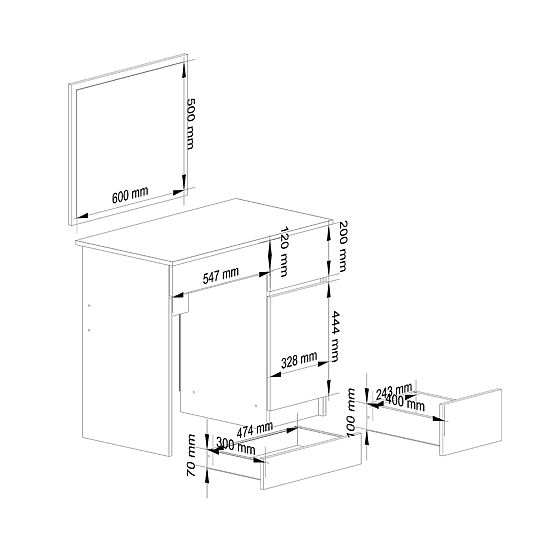 COSMETIC DRESSING TABLE WITH MIRROR P-2/SL 500x600 RIGHT PK OAK CRAFT