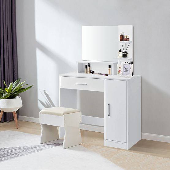 Cosmetic Dressing Table with Modern White Mirror ModernHome