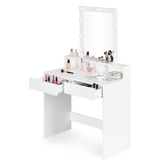 Cosmetic Vanity Table with Mirror and LED Lighting 3 Brightness Settings ModernHome