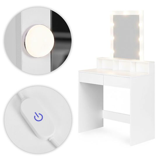 Cosmetic Vanity Table with Mirror and LED Lighting 3 Brightness Settings ModernHome