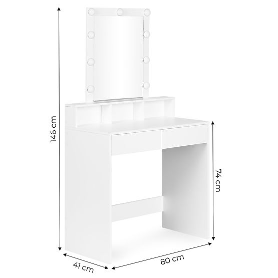 Cosmetic Vanity Table with Mirror and LED Lighting 3 Brightness Settings ModernHome