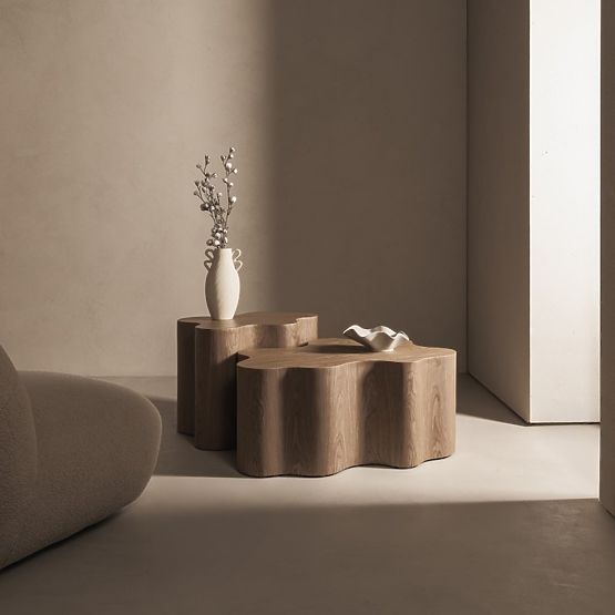 Cosmo Side Table 66 cm, Walnut, Rounded Shapes