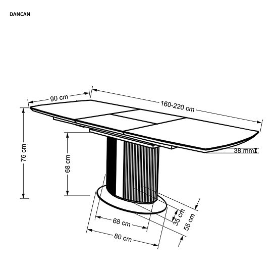 DANCAN Extendable Table, White Marble / Gray / Light Gray / Black (3p=1pc)
