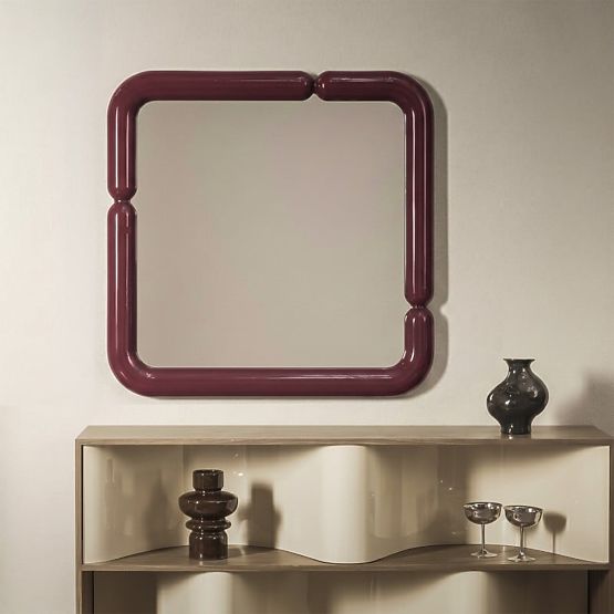 Decorative Hanging Mirror Ava, 90x90 cm, Burgundy Brown, Glossy
