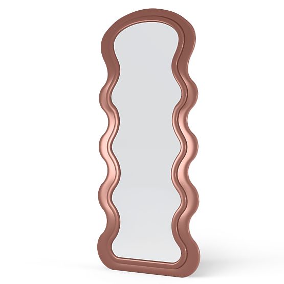Decorative Hanging Mirror in Wooden Frame Vale 177x75 cm, Wavy, Organic Shape, Mocha Mo