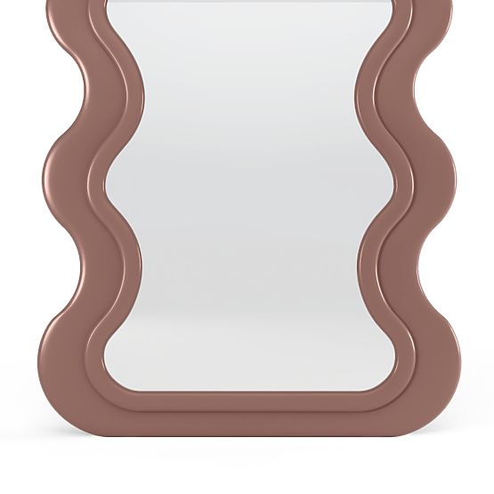 Decorative Hanging Mirror in Wooden Frame Vale 177x75 cm, Wavy, Organic Shape, Mocha Mo