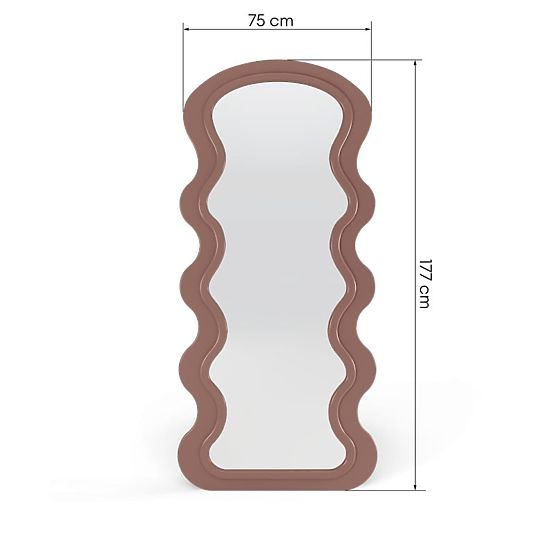 Decorative Hanging Mirror in Wooden Frame Vale 177x75 cm, Wavy, Organic Shape, Mocha Mo