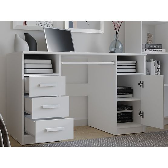 DELTA WHITE DESK 120 cm 3 Drawers Cabinet Shelf for Office Room Laptop