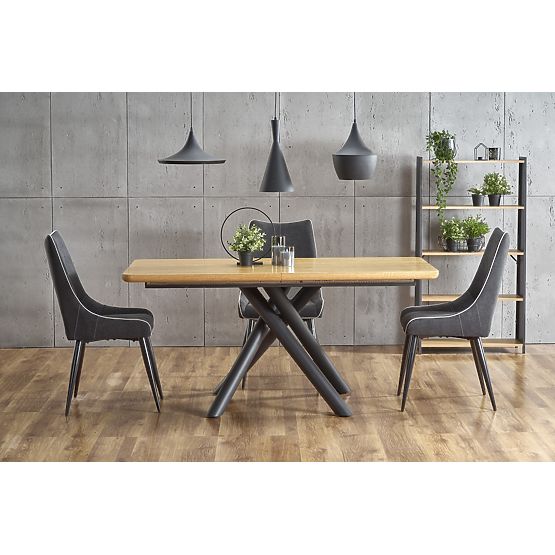 DERRICK extendable table natural oak / black (2p=1pc)