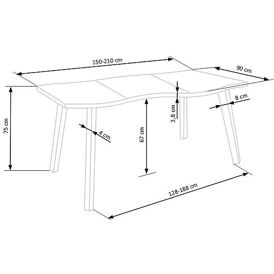 DICKSON 2 Extendable Table 150-210/90 cm, Top - Natural, Legs - Black (2p=1pc)