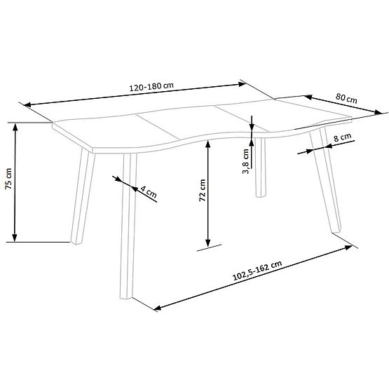 DICKSON Extendable Table 120-180/80 cm, Top - Natural, Legs - Black (2p=1pc)