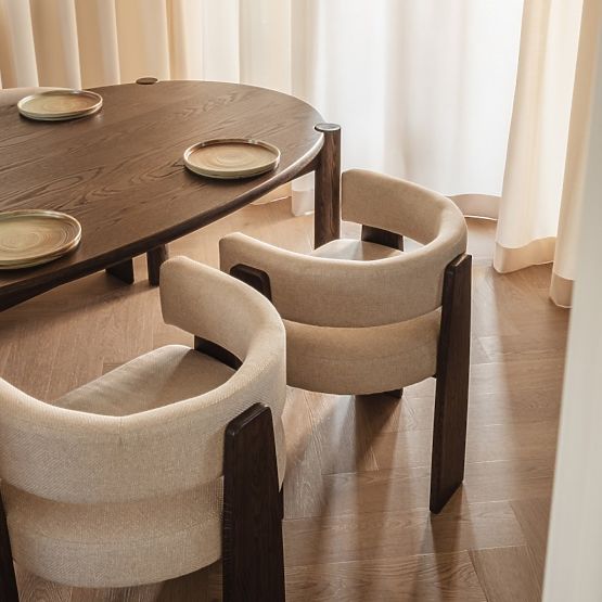 Dining Chair Bruna, Beige, Mocha Oak