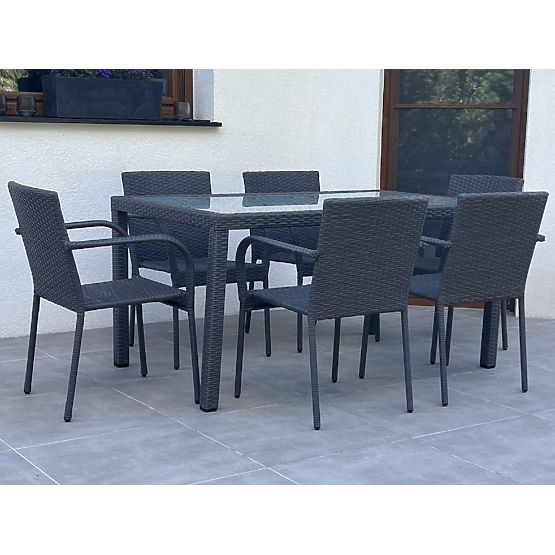 Dining Furniture Set from Technorattan (Table 150×90 cm + 6 × Chairs) AVVICENTE, Black