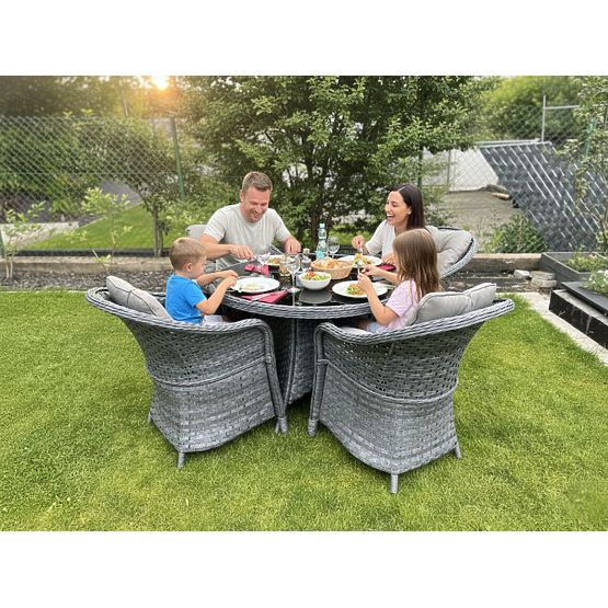 Dining Set from Technorattan (Round Table + 4 Chairs) MODERNO Gray