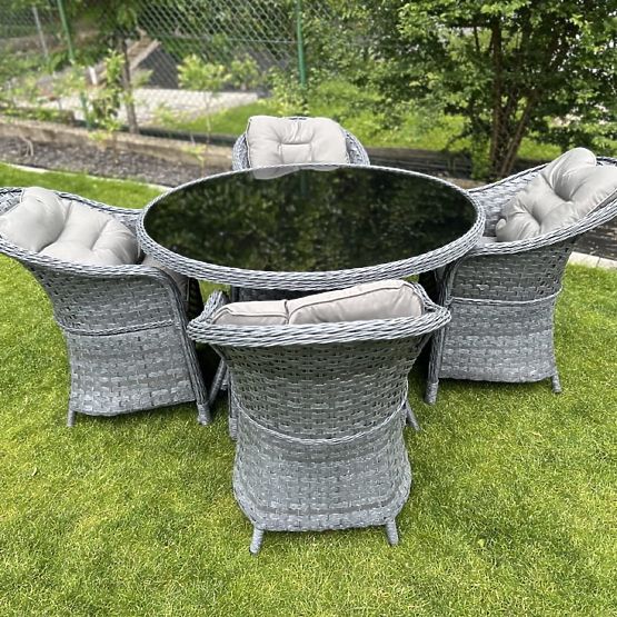 Dining Set from Technorattan (Round Table + 4 Chairs) MODERNO Gray