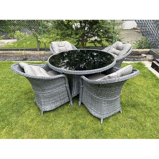 Dining Set from Technorattan (Round Table + 4 Chairs) MODERNO Gray