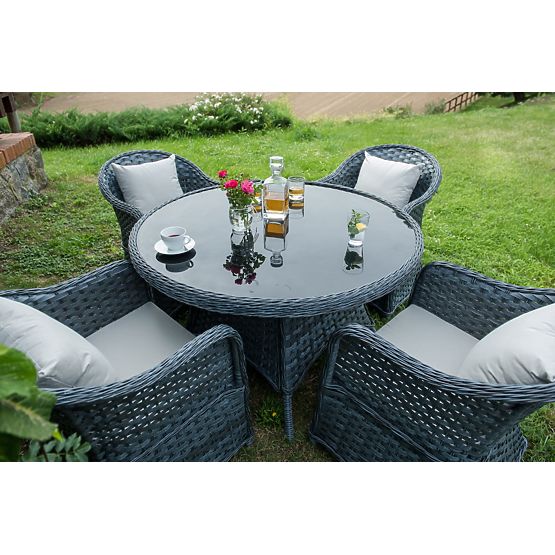 Dining Set from Technorattan (Round Table + 4 Chairs) MODERNO Gray