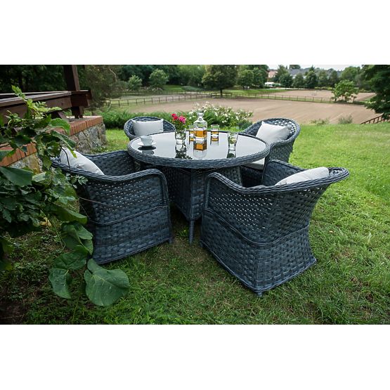 Dining Set from Technorattan (Round Table + 4 Chairs) MODERNO Gray