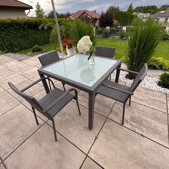 Dining Set from Technorattan (Table 100x100 + 4 Chairs) AVVICENTE Grey