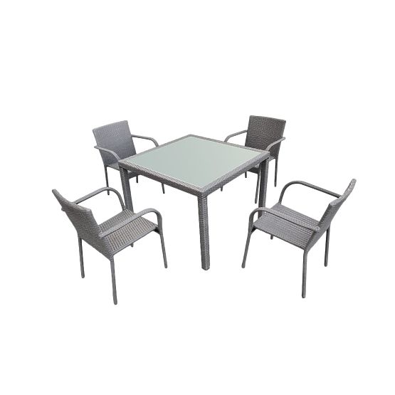 Dining Set from Technorattan (Table 100x100 + 4 Chairs) AVVICENTE Grey