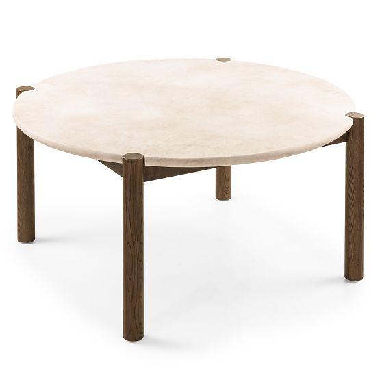 Dining Table Bruna, 150 cm, Round, Mocha Oak/Cream Marble