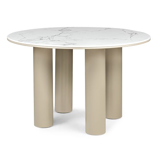 Dining Table Kairo 120 cm, Round, Dark Beige, Marble