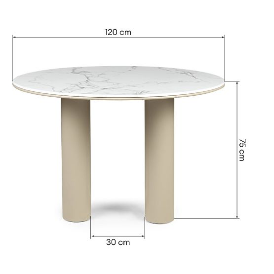 Dining Table Kairo 120 cm, Round, Dark Beige, Marble