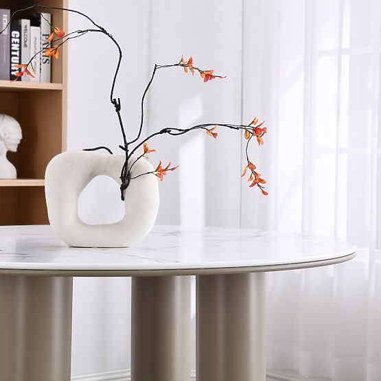 Dining Table Kairo 120 cm, Round, Dark Beige, Marble