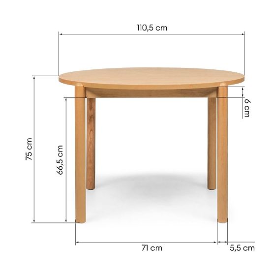 Dining Table Yoko 110.5 cm, Round, Natural
