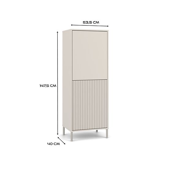 Display Cabinet KAMARO 2DK SLIM/SMOOTH CASHMERE Louvered Grooved + Classic Front Panel