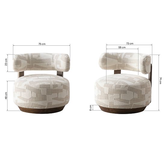 Dolce Relaxation Chair, Rounded Shapes, Beige/Cream, Walnut