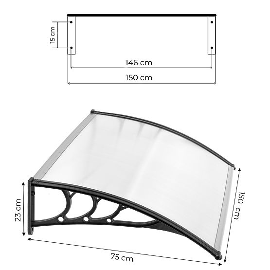 Door Canopy 150x80 cm Shelter Protection Polycarbonate