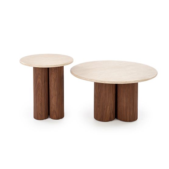 DOROTEA_S coffee table travertine / walnut (2pcs=1set)