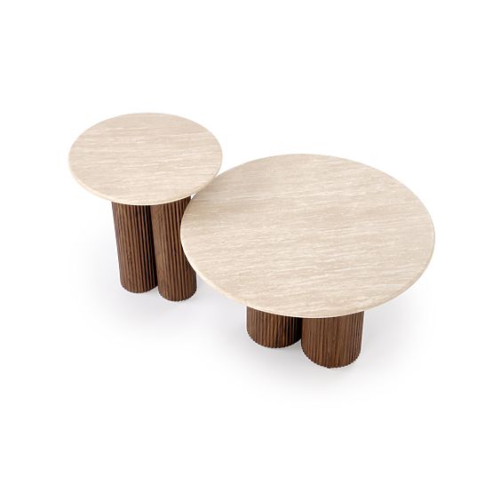 DOROTEA_S coffee table travertine / walnut (2pcs=1set)