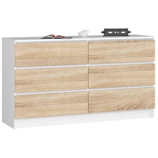 DRESSER K 140 cm 6 DRAWERS PK WHITE / SONOMA
